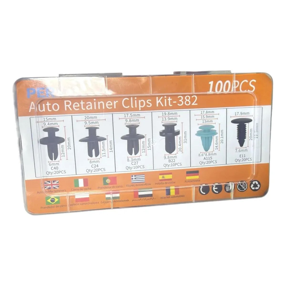 GENERICO - Kit Grapas Clips Plásticos Automotriz Kit-382 100 Pcs