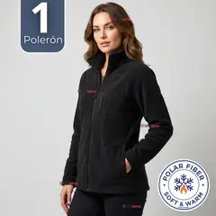 UTILISIMO - Polerón Térmico Micropolar Cuello Alto Mujer Negro Invierno
