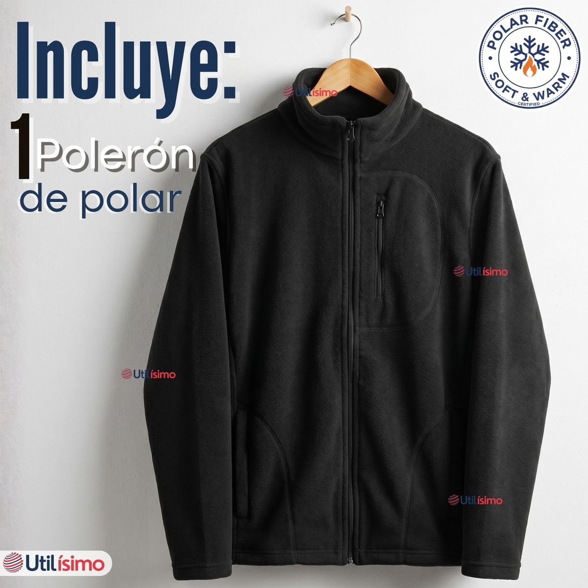 UTILISIMO - Polerón Térmico Micropolar Cuello Alto Mujer Negro Invierno