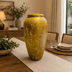 GENERICO - Jarron Florero Decorativo Ceramica Cafe-Dorado