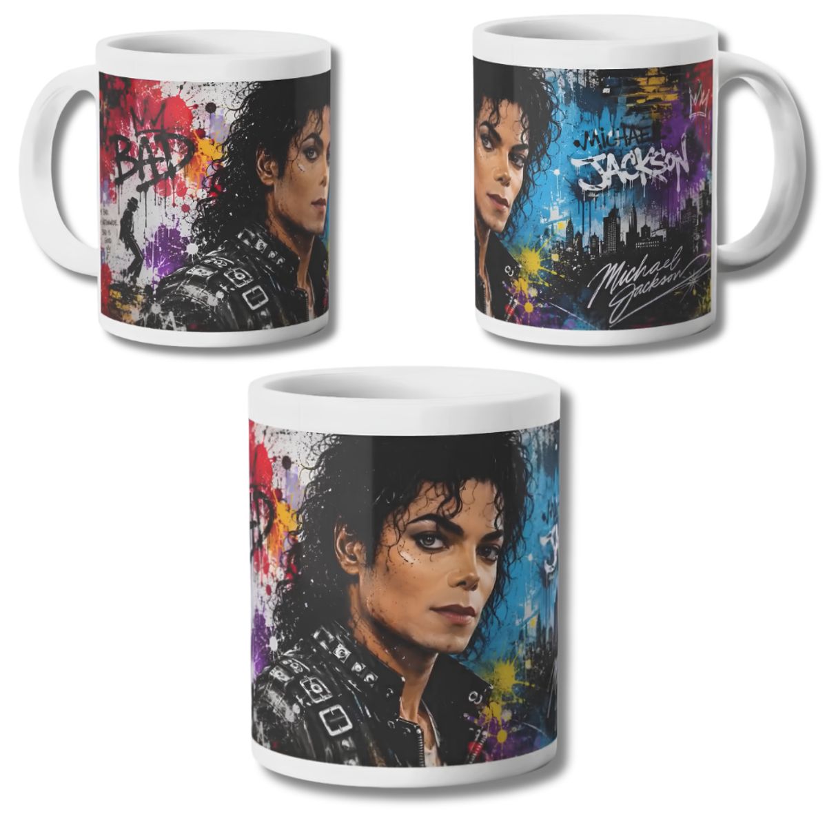 GENERICO - Tazon Michael Jackson Bad Mural Color Taza Sublimada 325ml