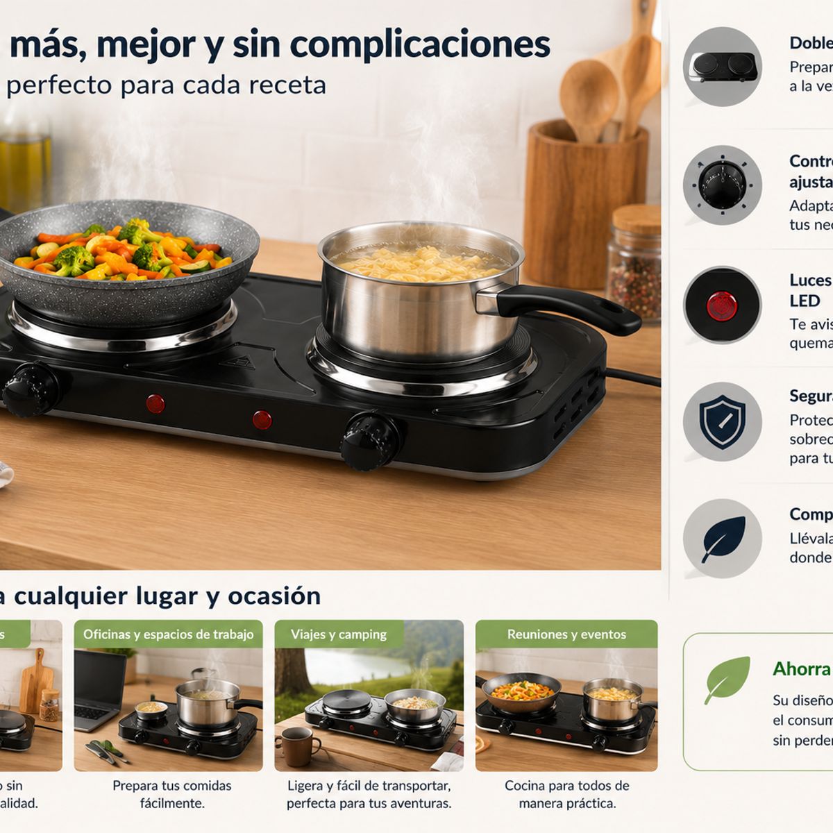 MP - Cocinilla Electrica Dos Platos Color Negro