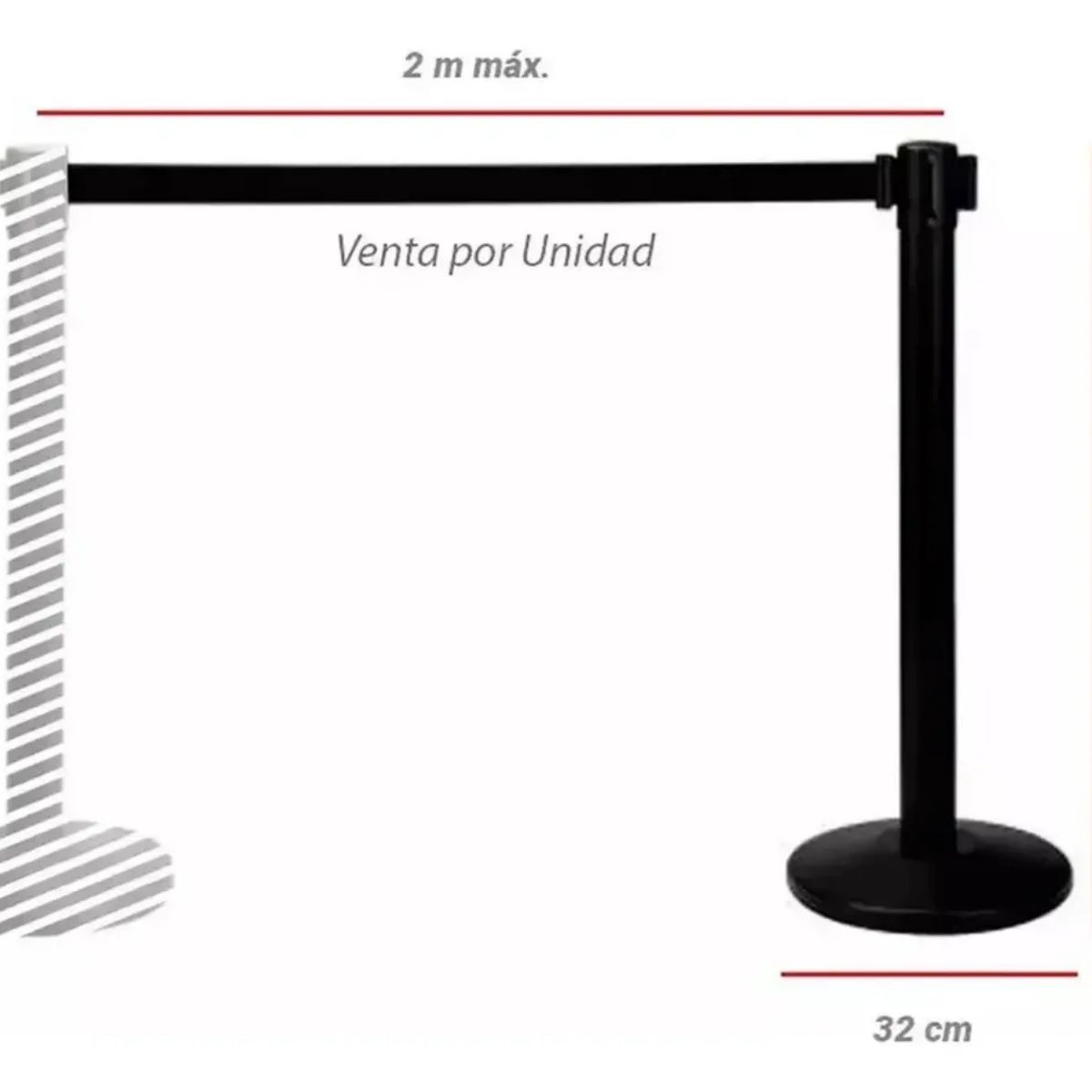 GENERICO - Set 5 Postes Y Cinta Negra Retráctil Para Control De Filas