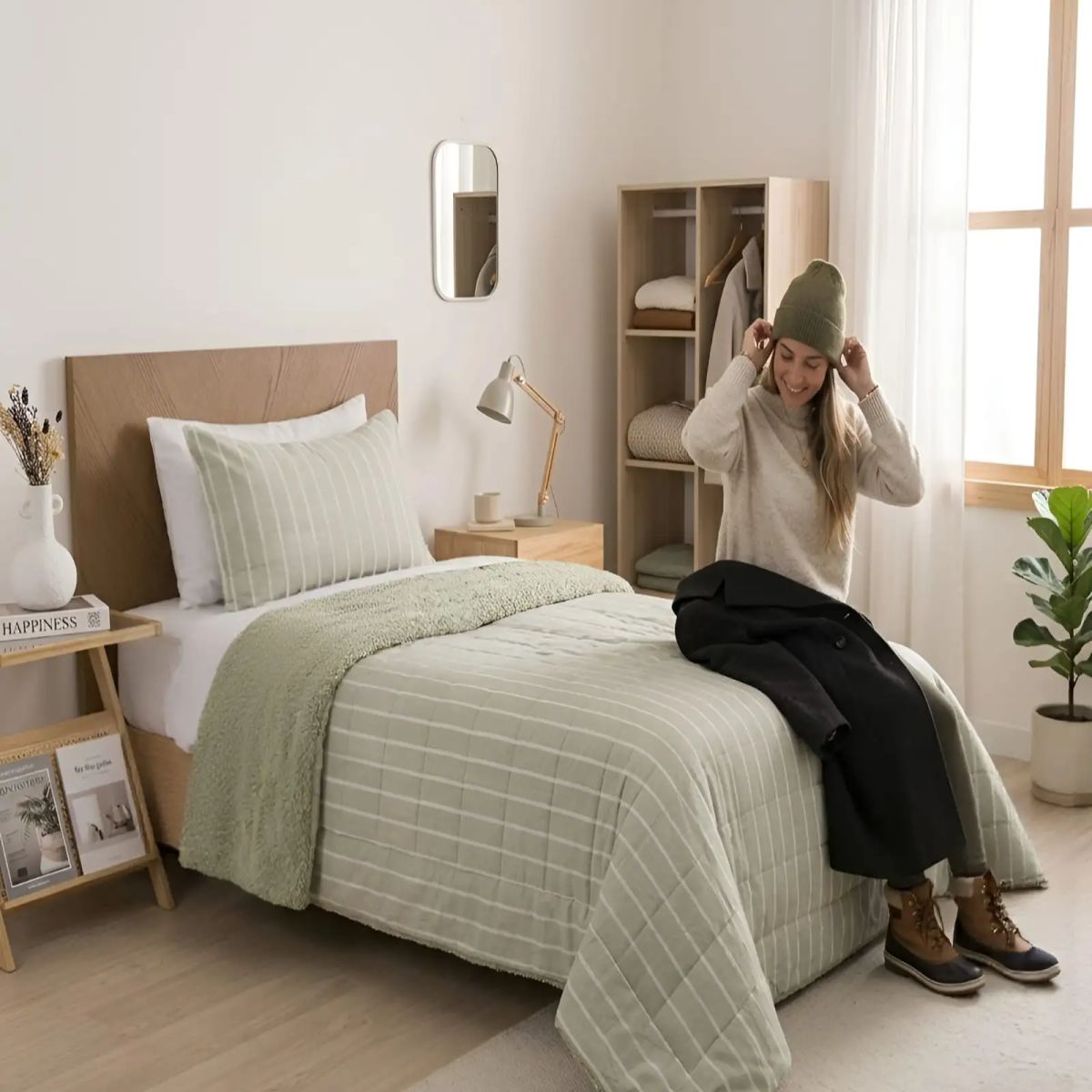 GENERICO - Plumon Quilt Plaza Y Media Con Sherpa Palma Cationic Suave