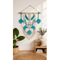 GENERICO - Tapiz Decorativo Macramé Hojas Turquesa Boho Chic