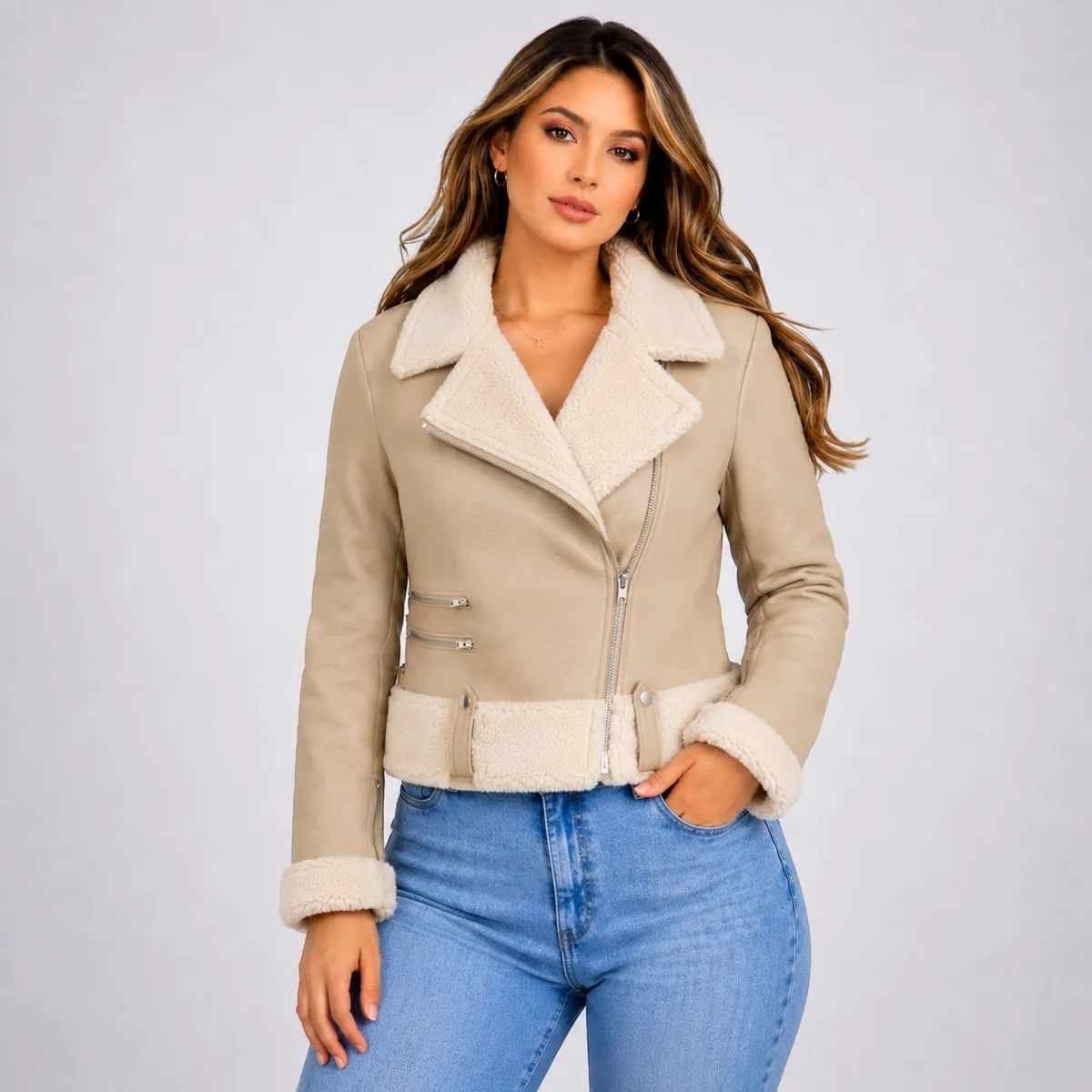 DOBLE V - DOBLE V Chaqueta Ecocuero Mujer Forro Piel Elegant Fit
