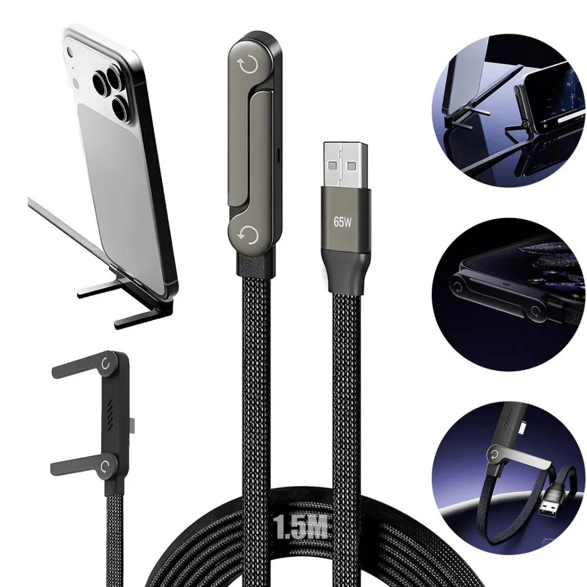 GENERICO - Cable de Carga USB-A a Tipo C 65W Gamer Soporte 1.5m