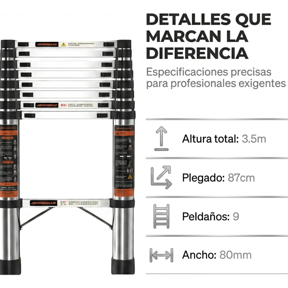 VERCI - Escalera Telescópica De Aluminio Retráctil Multiuso