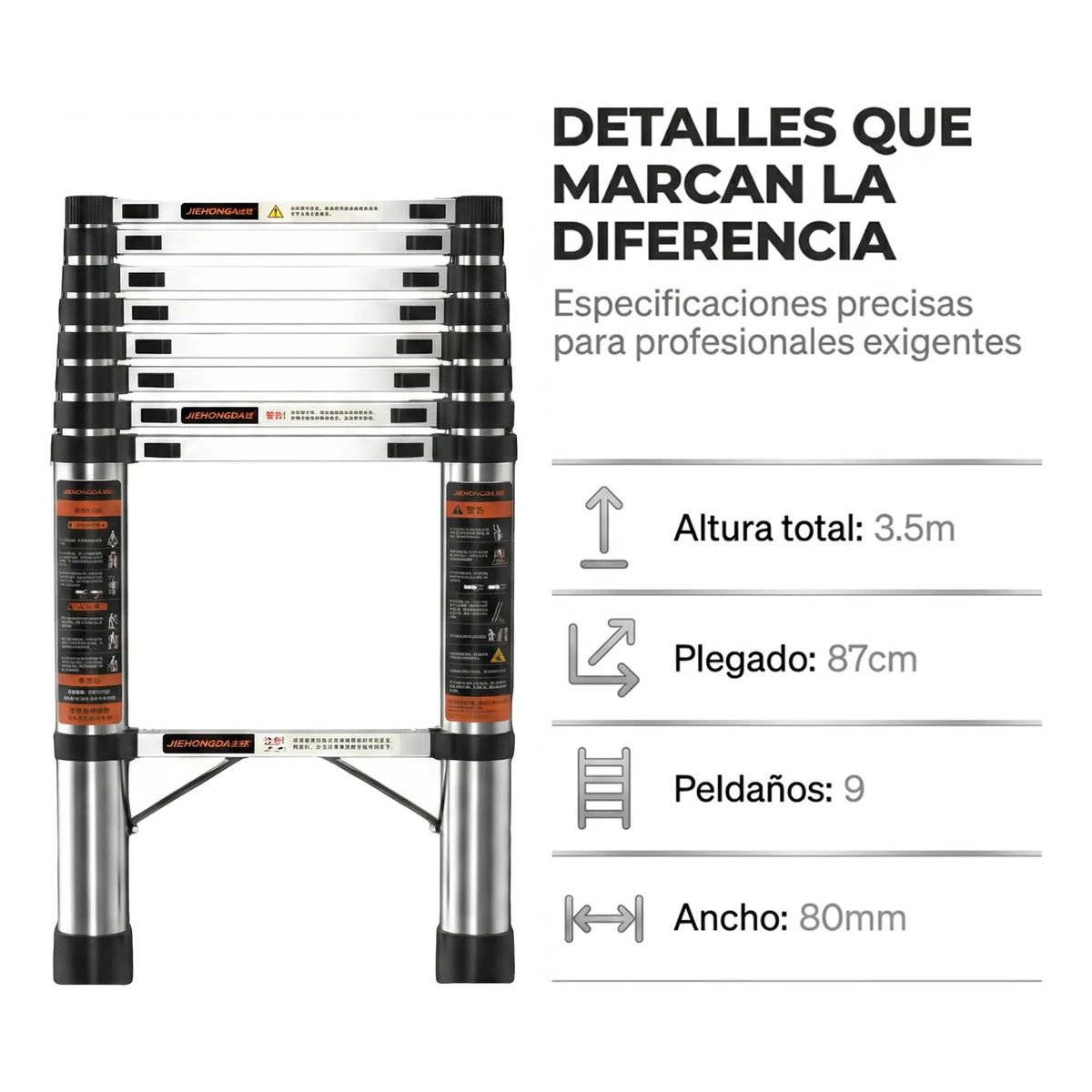 VERCI - Escalera Telescópica De Aluminio Retráctil Multiuso