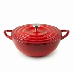RHOMIE - Olla Casserole de Hierro Fundido Esmaltado 3.6L 27cm Rojo Interior Crema