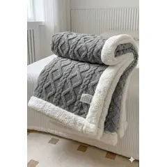 GENERICO - Frazada Manta Plush Sherpa Trenzada Extra suave 200x230cm