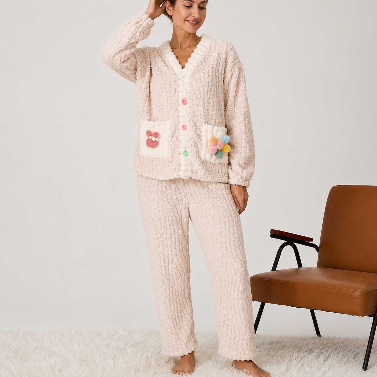 MAYORAL - Pijama -Camison Mujer Plush Trenzado Largo Invierno Suave