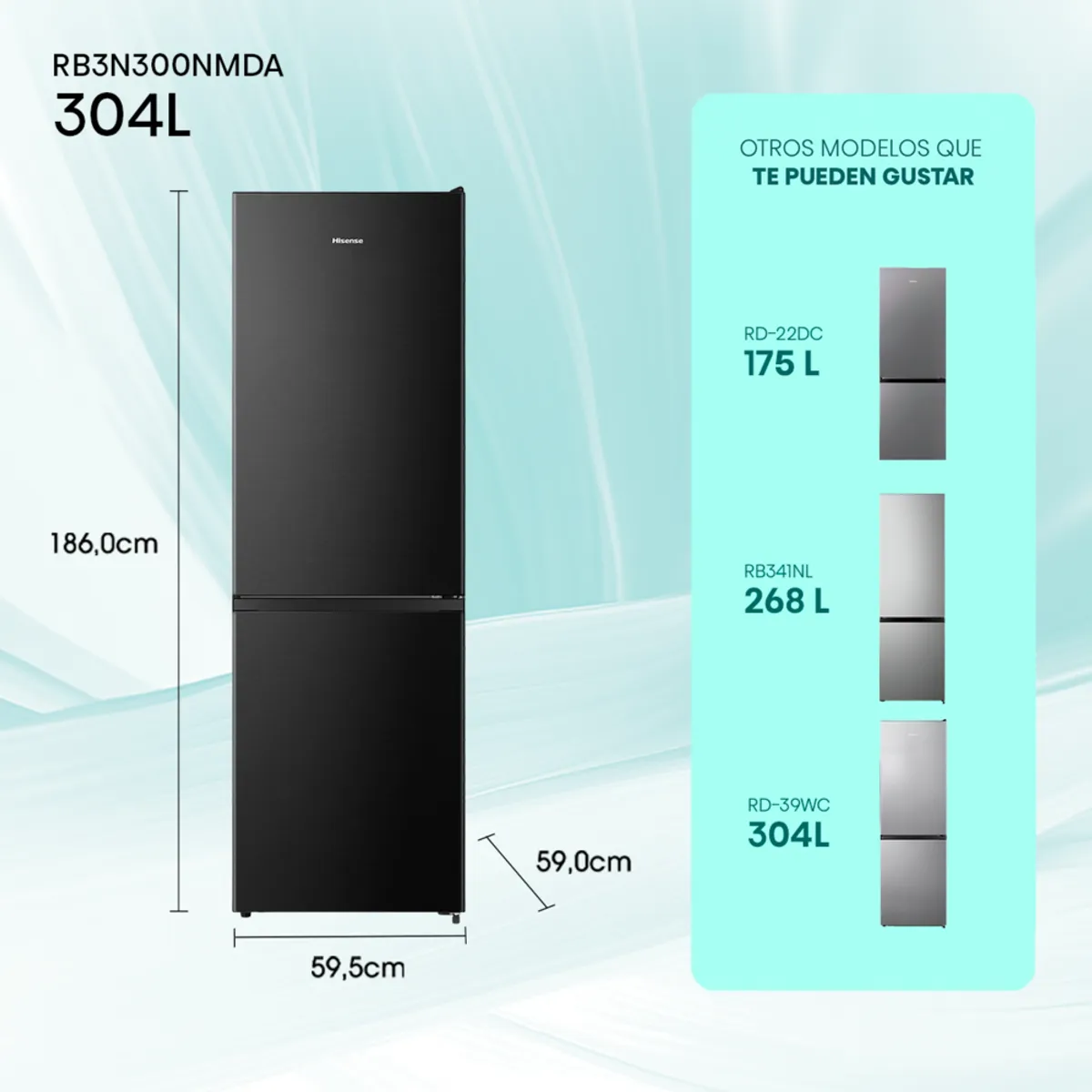 HISENSE - Refrigerador Bottom Freezer 304 Lts No Frost RB3N300NMDA