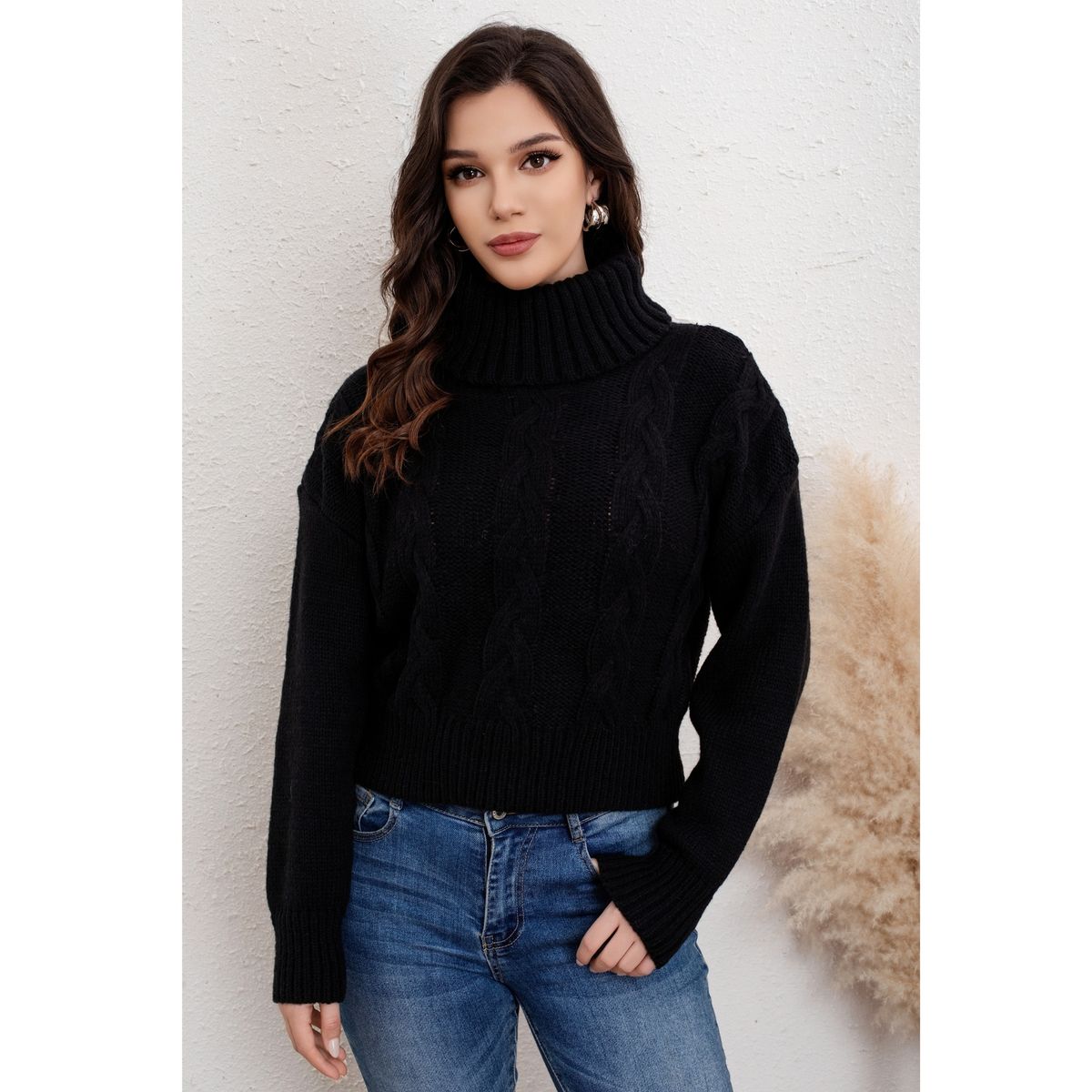 LIKE SHOP - Sweater Mujer Chenille Tejido Trenzas Cuello Beatle 7022