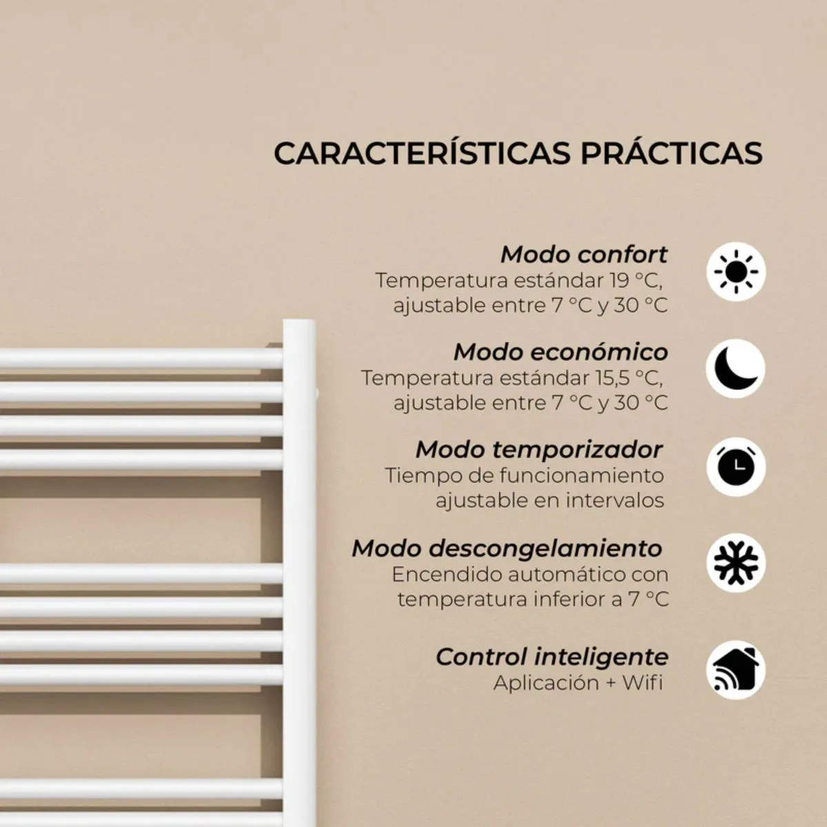VERKEN - Secador de Toallas para Baño con WIFI - Calentador Toallero Eléctrico Mural -  Viglio Blanco Cable Izquierdo