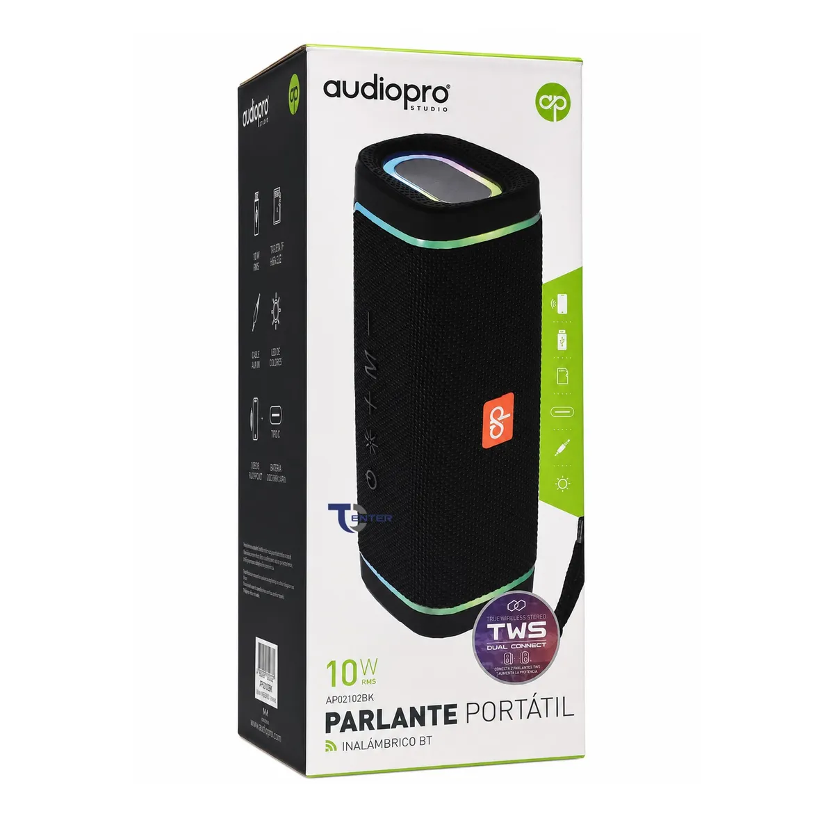 AUDIOPRO - Parlante BT Audiopro 10w Inalámbrico TWS Led AP02102BK Negro