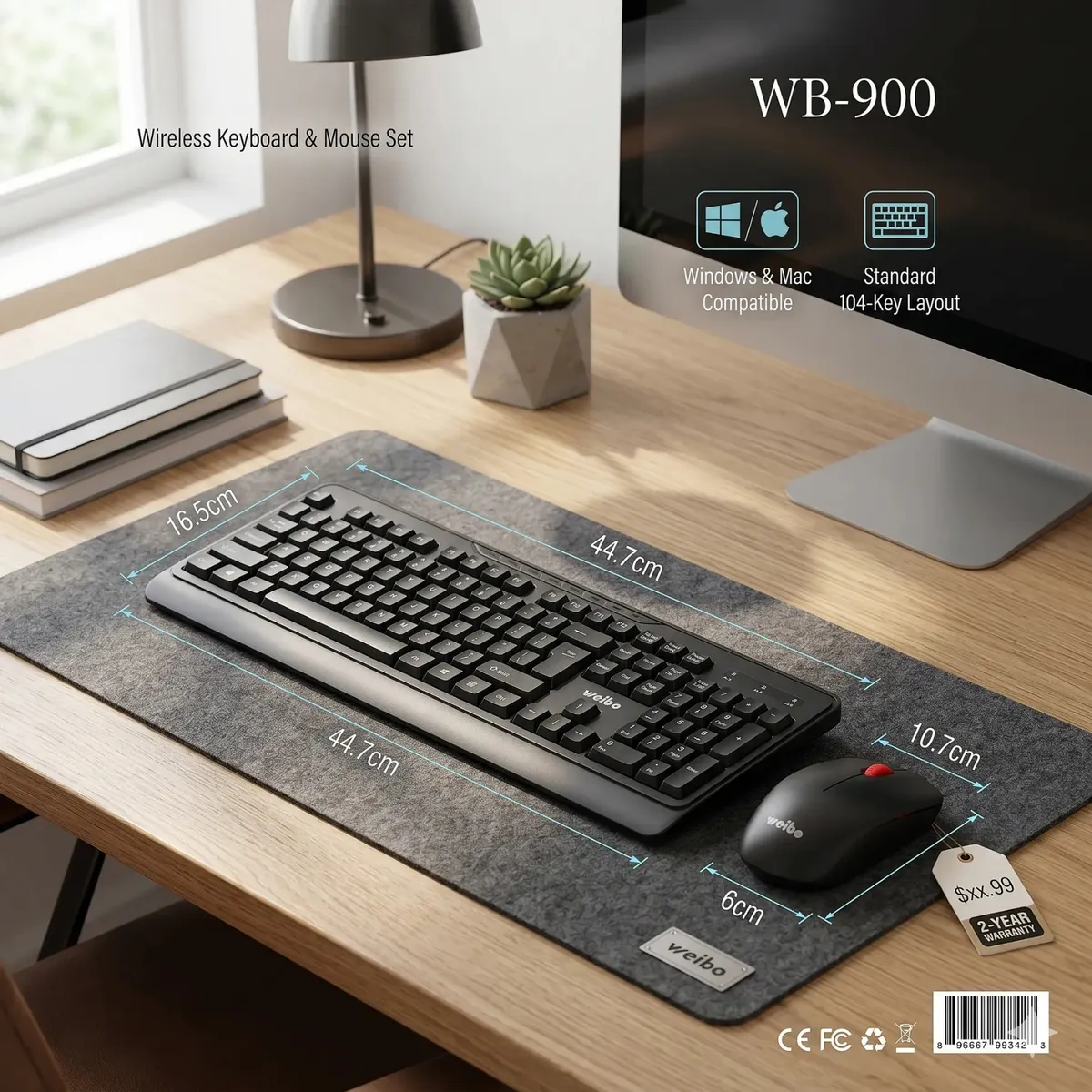 WEIBO - Teclado y Mouse Inalámbrico Weibo WB-900 2.4G Español Calidad Inalambrico