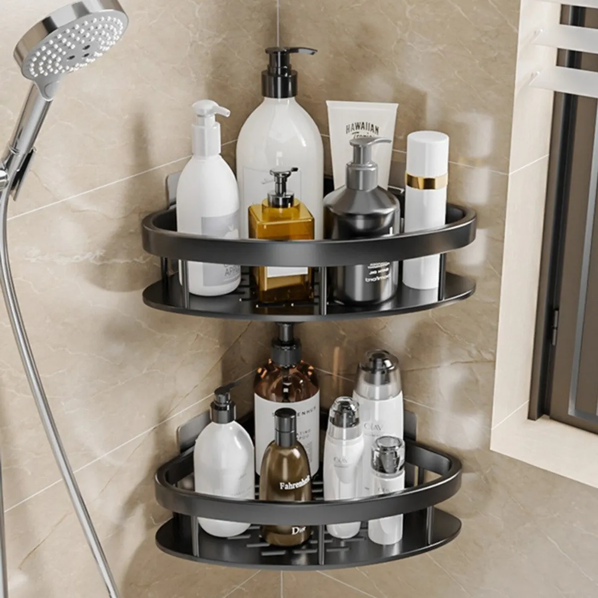 GENERICO - Pack 2 Repisas Organizadoras Para Ducha Esquinero Baño Negro