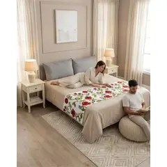 GENERICO - Piecera de Cama Texturizada con Bordado Botanico