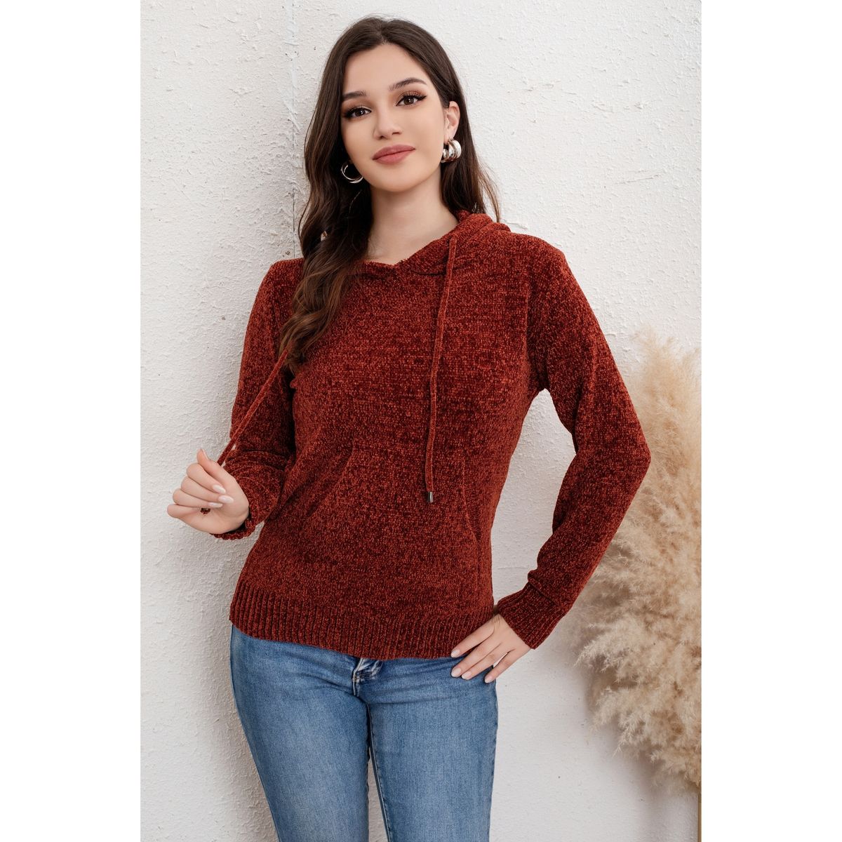LIKE SHOP - Sweater Mujer Invierno Chenille Canguro Con Gorro Colores 6007