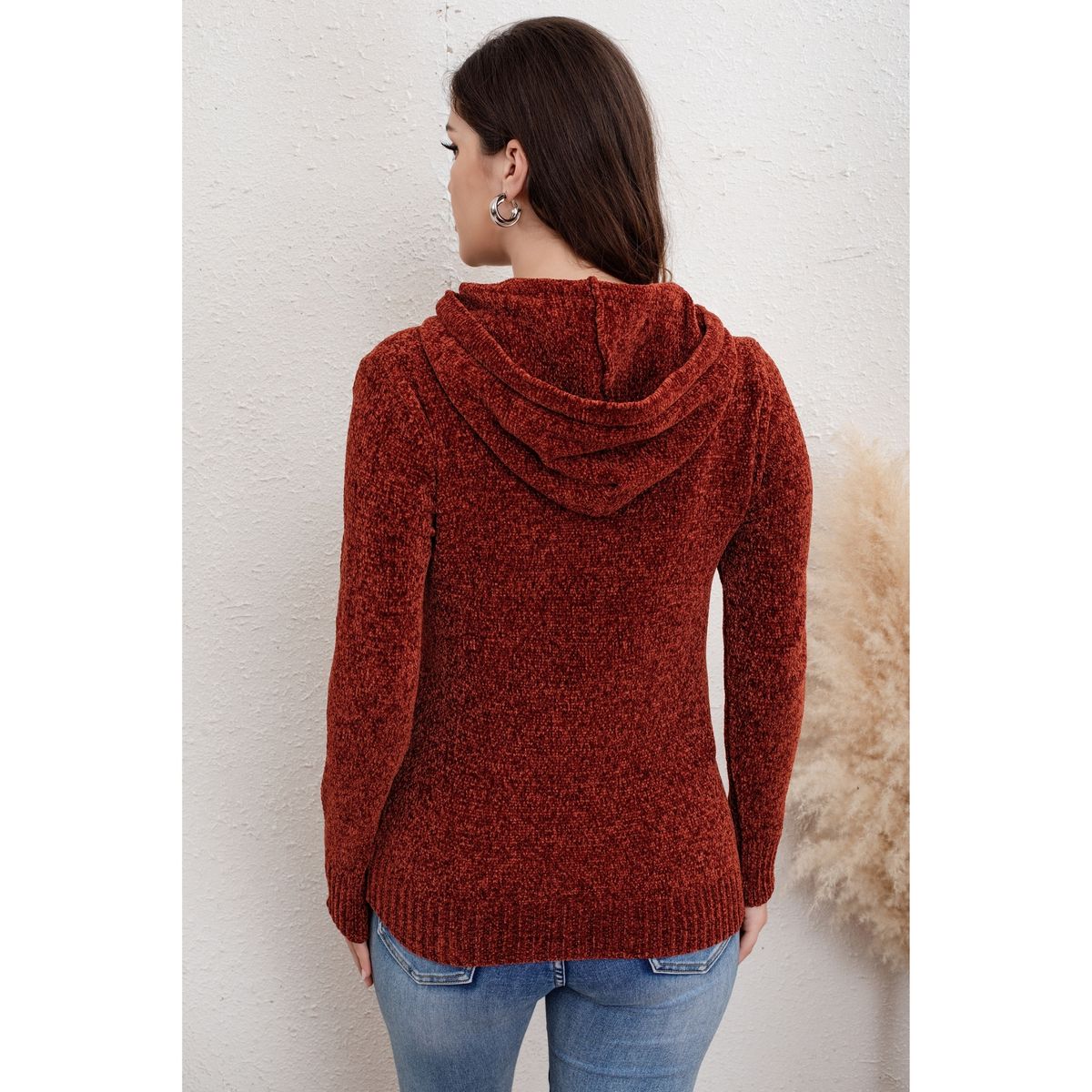 LIKE SHOP - Sweater Mujer Invierno Chenille Canguro Con Gorro Colores 6007
