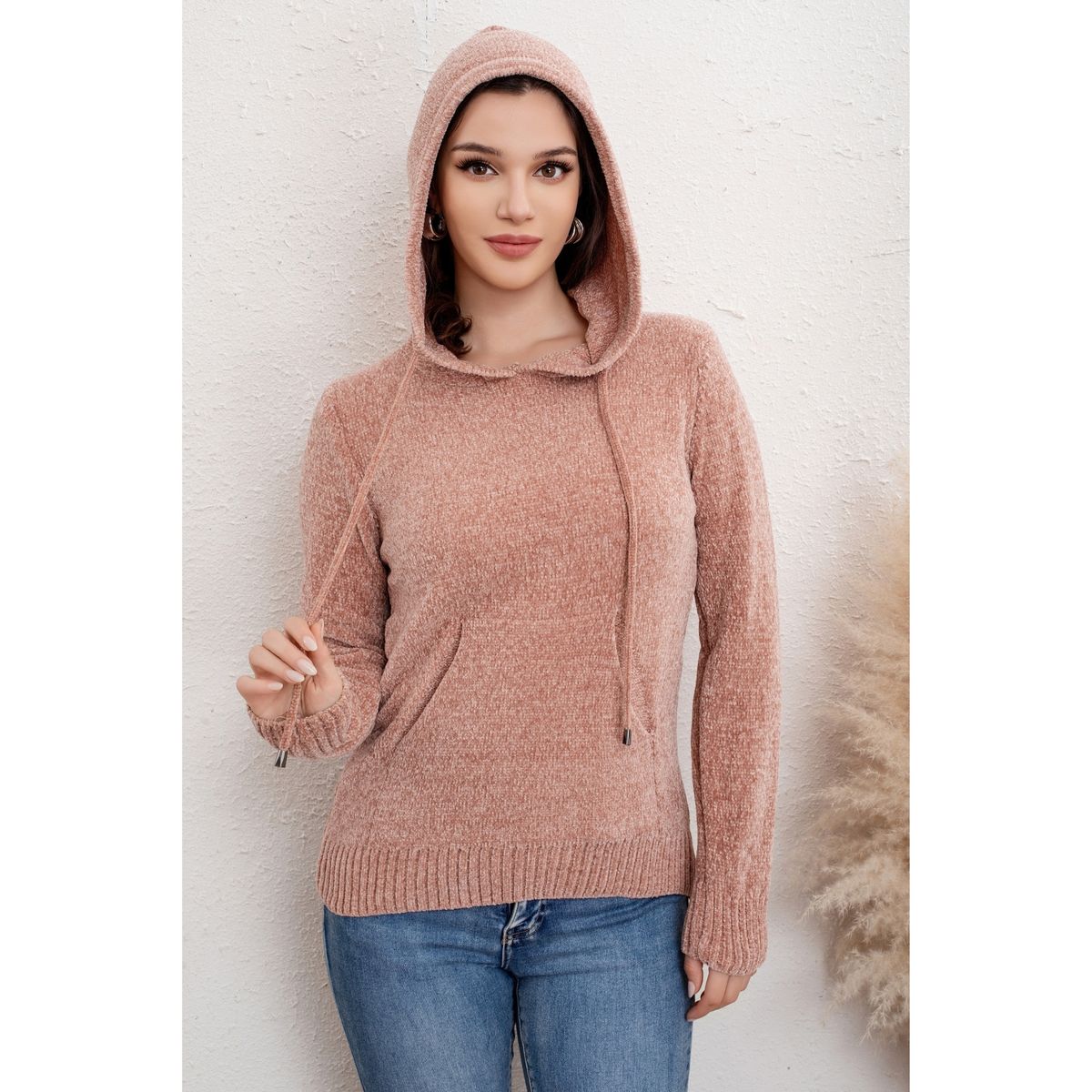 LIKE SHOP - Sweater Mujer Invierno Chenille Canguro Con Gorro Colores 6007