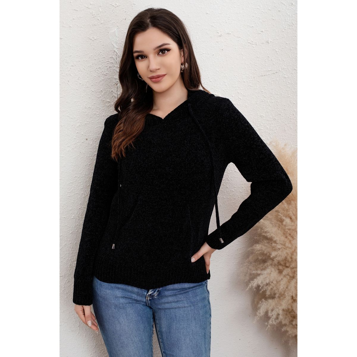 LIKE SHOP - Sweater Mujer Invierno Chenille Canguro Con Gorro Colores 6007