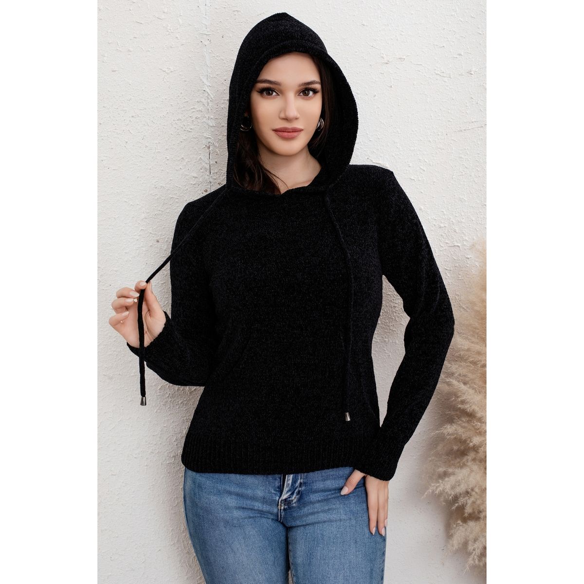 LIKE SHOP - Sweater Mujer Invierno Chenille Canguro Con Gorro Colores 6007