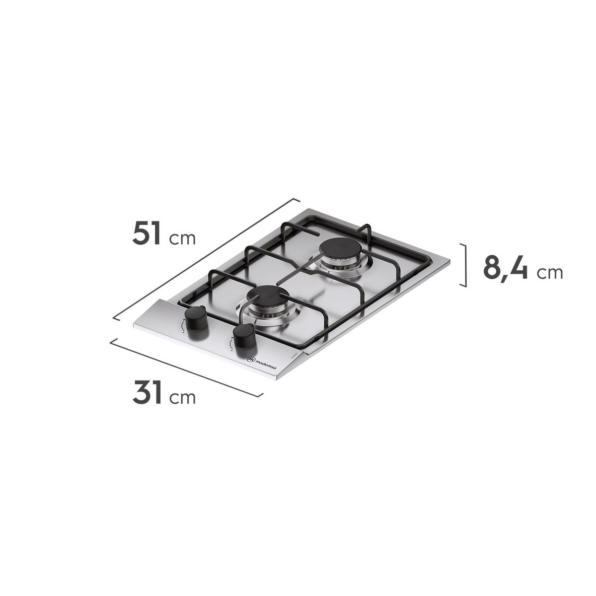 MADEMSA - Encimera a Gas 2 Platos Parrilla Pletina KM2GX Inox