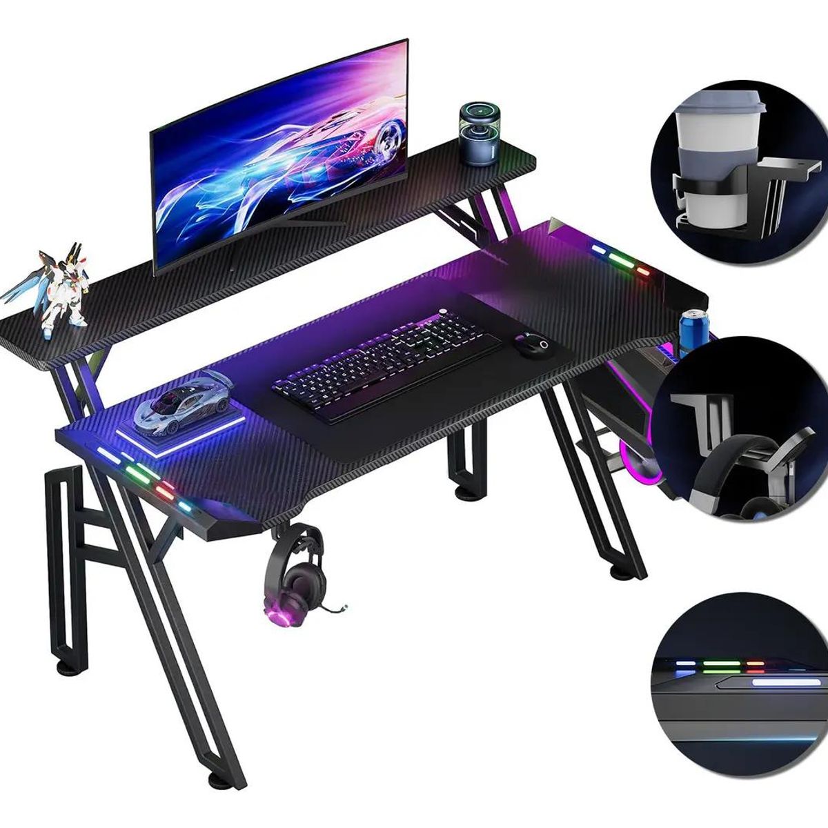 GENERICO - Escritorio gamer profesional RGB 120 cm con estantes