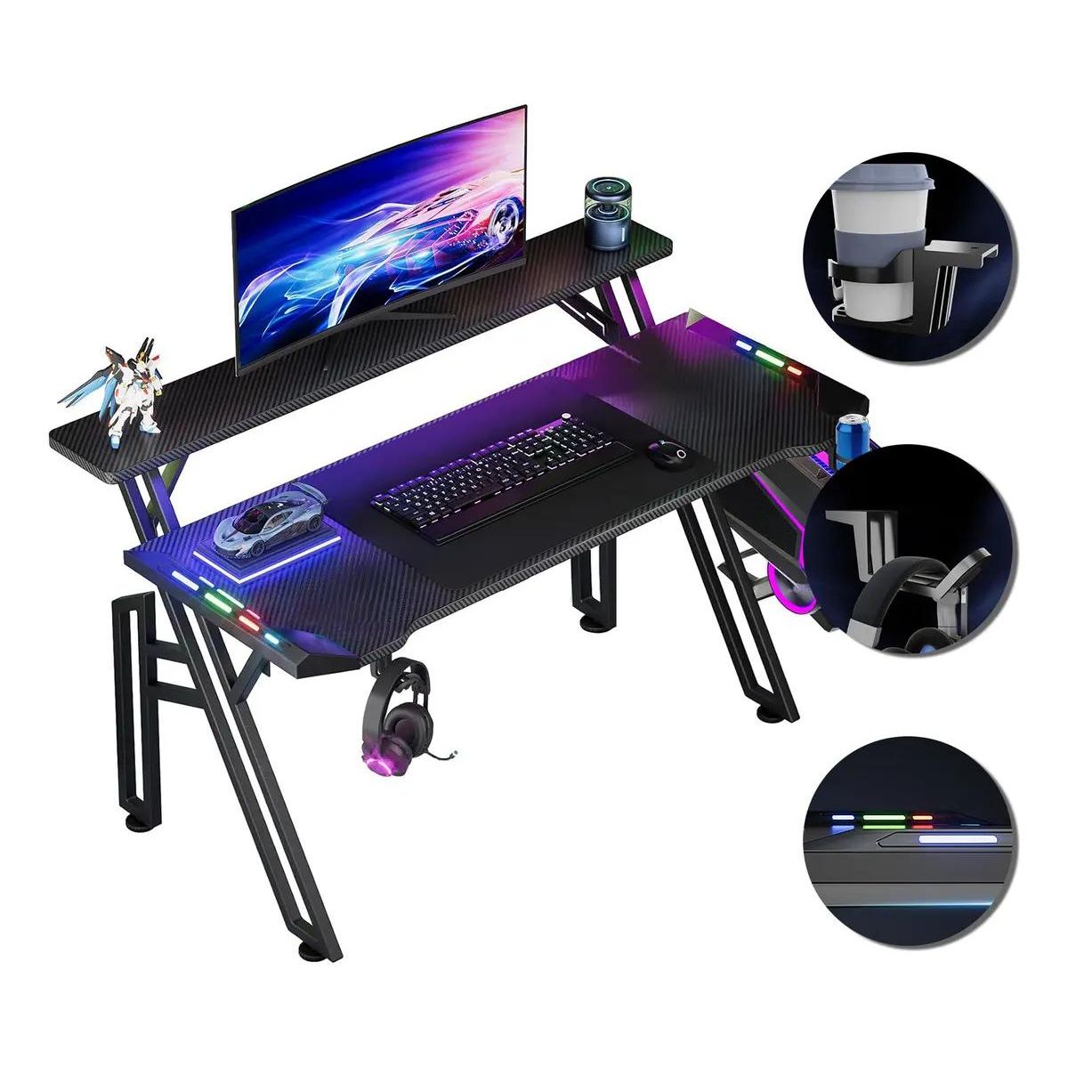 GENERICO - Escritorio gamer profesional RGB 120 cm con estantes