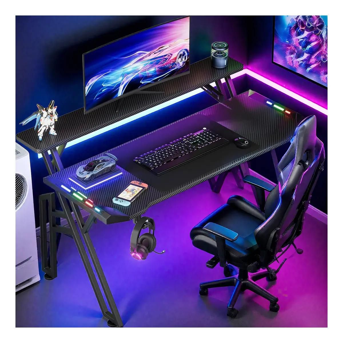GENERICO - Escritorio gamer profesional RGB 120 cm con estantes