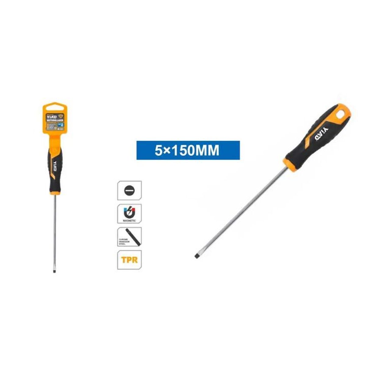 GENERICO - Destornillador Punta Paleta Magnético 5x150 mm  Precisión, Control y Máximo Alcance