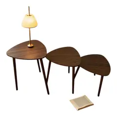 HD HOGAR SPA - Set 3 Mesas Nido Elipse Triangular Auxiliares Modernas Café
