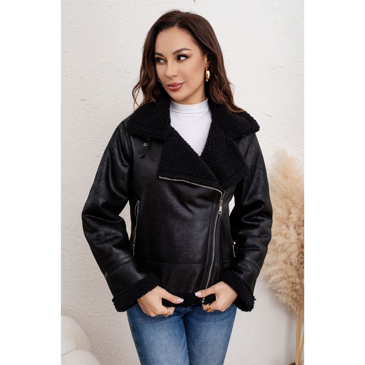 LIKE SHOP - Chaqueta Mujer Tipo Eco Cuero Cierre Chiporro Tendencia 5005