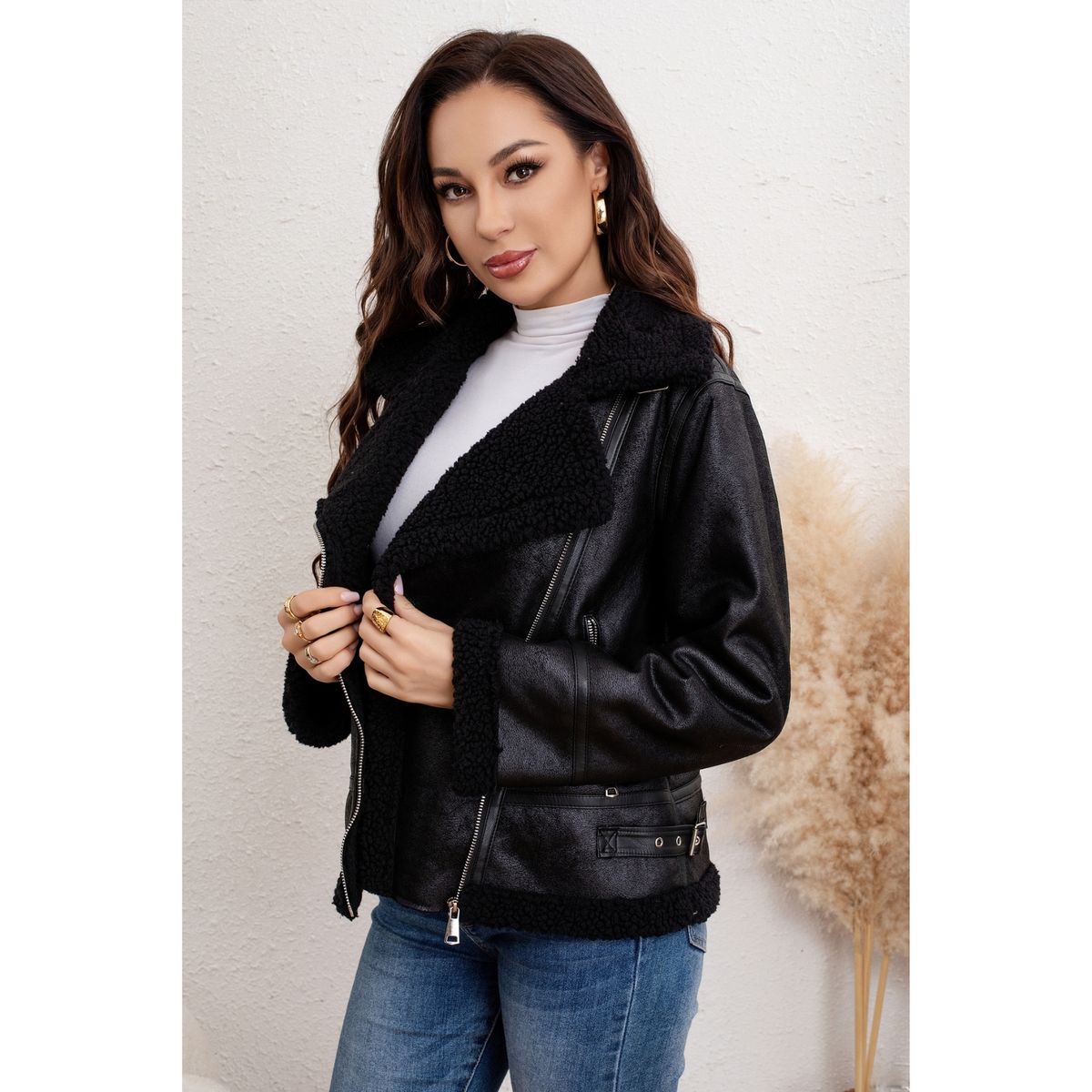 LIKE SHOP - Chaqueta Mujer Tipo Eco Cuero Cierre Chiporro Tendencia 5005