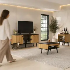 MONS - Tokio Rack TV + Mesa de Centro + Mesa Lateral MelPreto