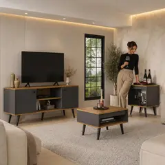 MONS - Tokio Rack TV + Mesa de Centro + Mesa Lateral MelGrafite
