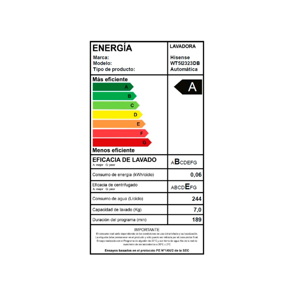 Lavadora Carga Superior 23Kg WT5I2323DB, marca HISENSE - Foto Principal