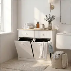 HOMER DESIGN - Gabinete Erika Para Ropa Sucia Baño Y Logia 2 Cestos de Tela