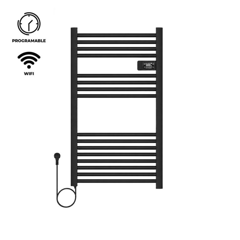 VERKEN Secador de Toallas para Baño con WIFI - Calentador Toallero Eléctrico Mural - Viglio Negro Cable Izquierdo
