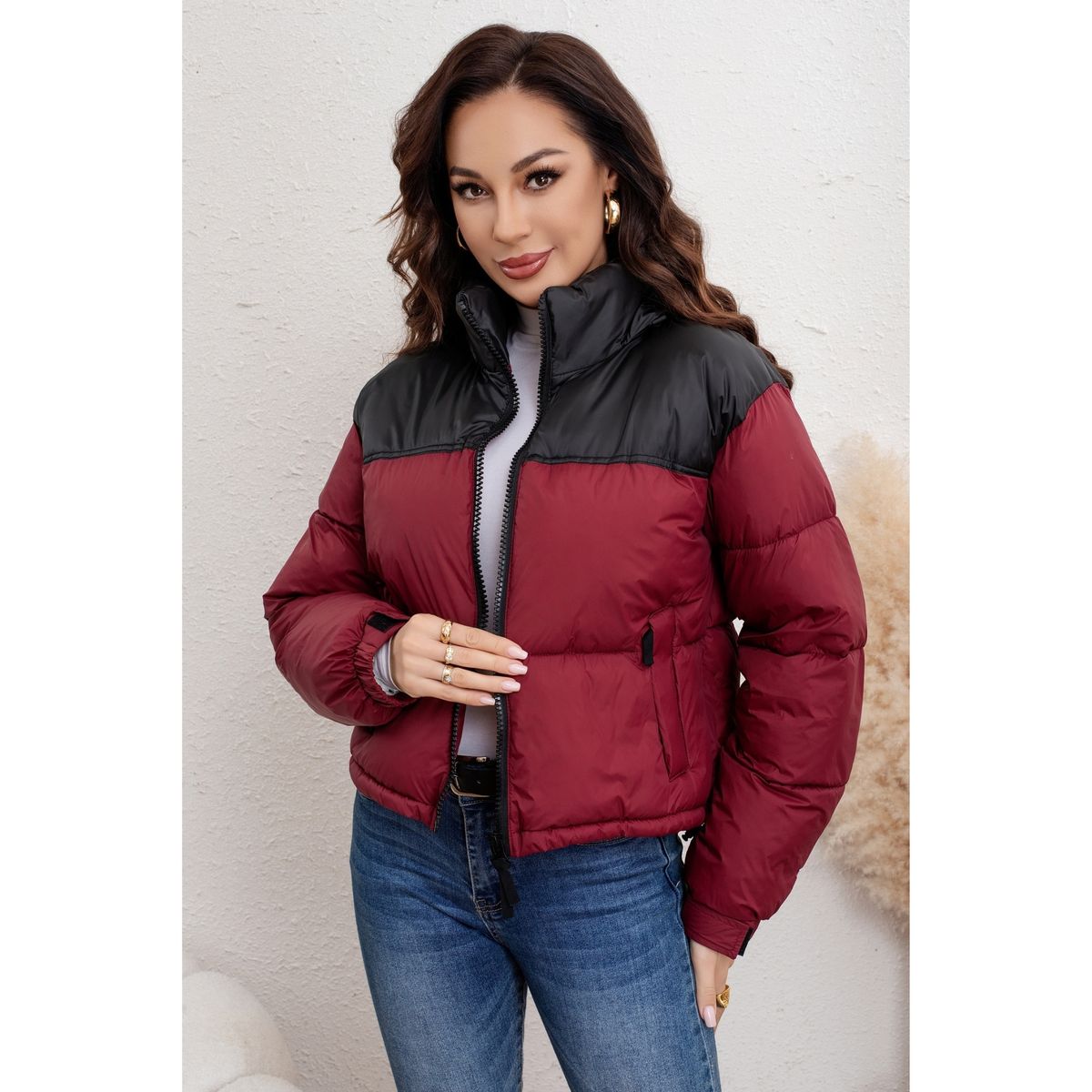LIKE SHOP - Parka Chaqueta Mujer Puffa Acolchada Gruesa Bi Color Bolsillos 0027
