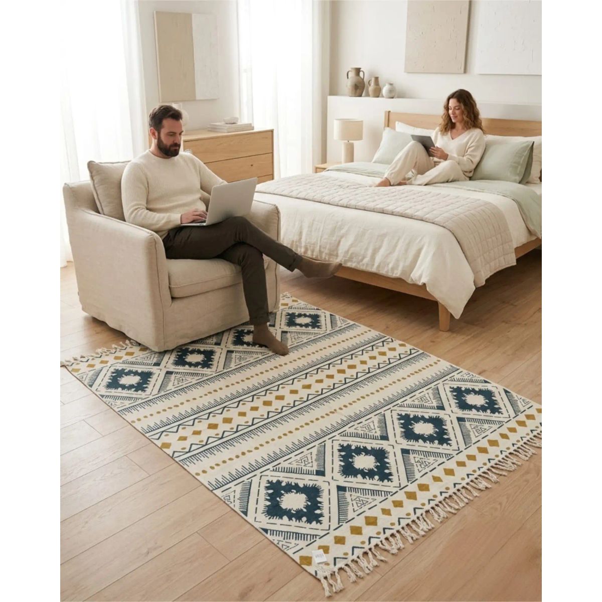 GENERICO - Alfombra De Lino 160x200 cm Diseño Nórdico Minimalista
