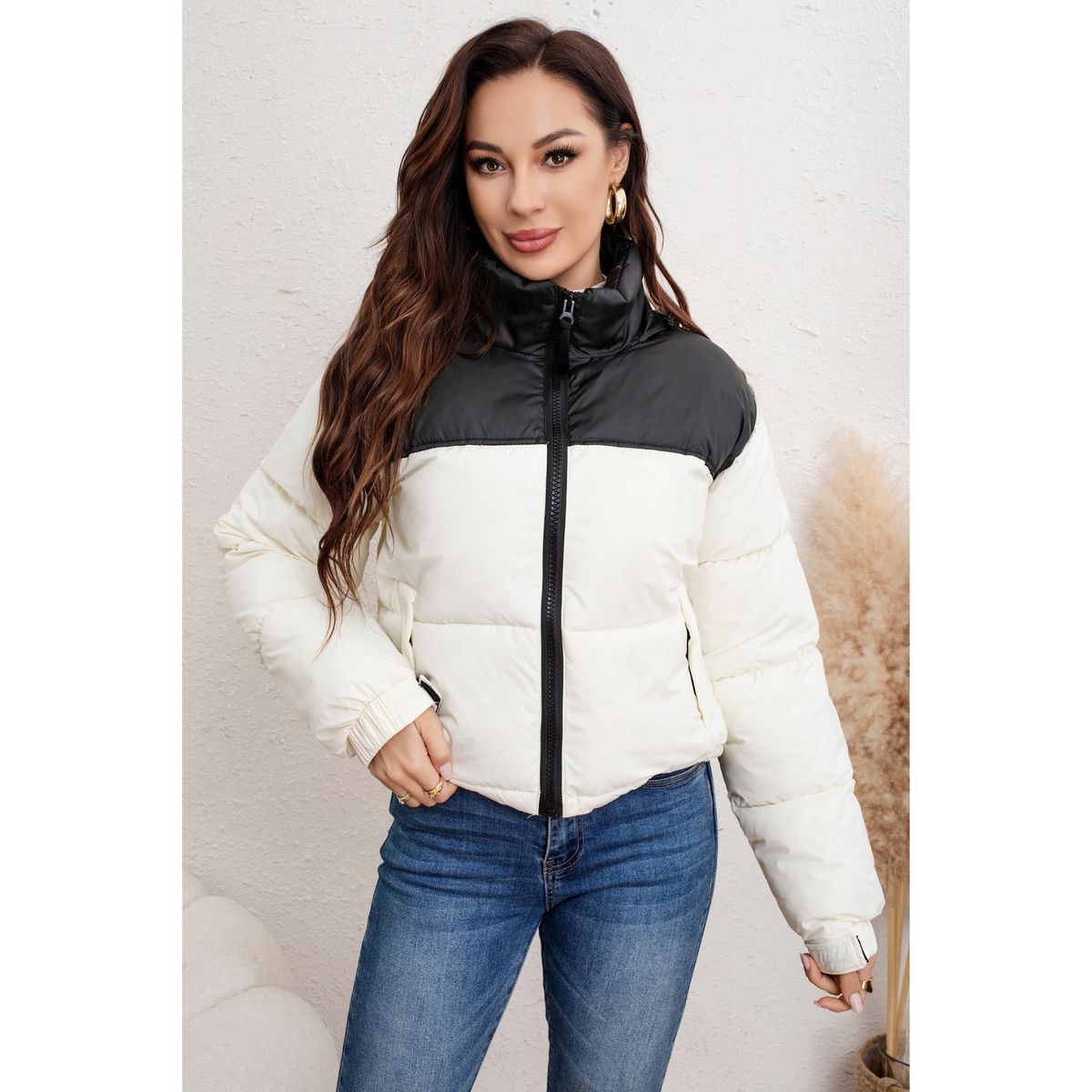 LIKE SHOP - Parka Chaqueta Mujer Puffa Acolchada Gruesa Bi Color Bolsillos 0027