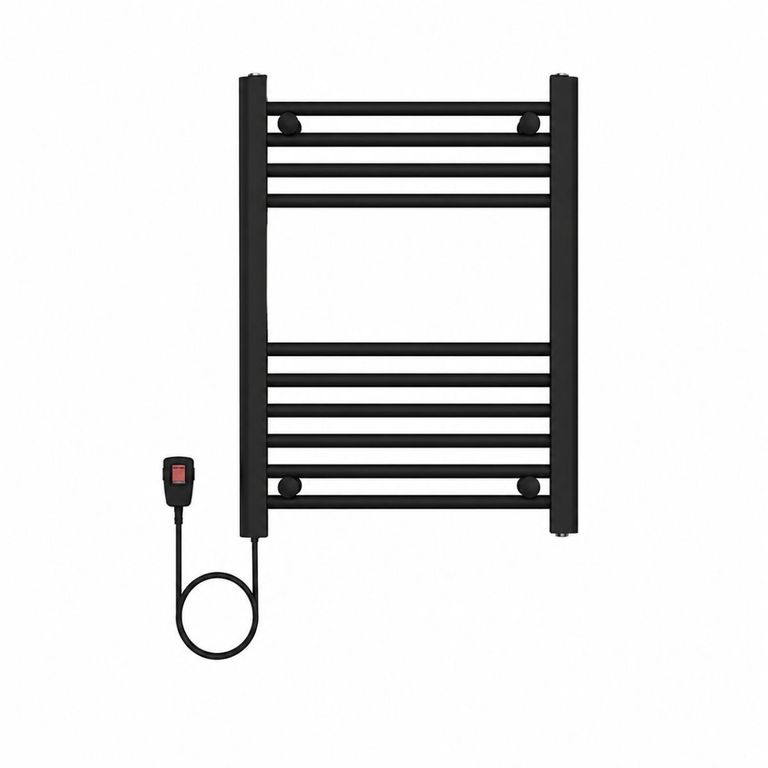 VERKEN Secador de Toallas Eléctrico para Baño 200W Mural 60x50 cm Negro Cable Izquierdo