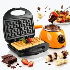 IRM - Waflera Cuadrada Fondue Chocolate Combo Olla Derretidora Moldes Reposteria Postres FIGOIMPORT