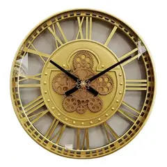 GENERICO - Reloj de Pared Vintage Amarillo con Engranajes Dinámicos