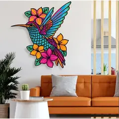 GENERICO - Cuadro Decorativo Colibrí y Flores en Madera