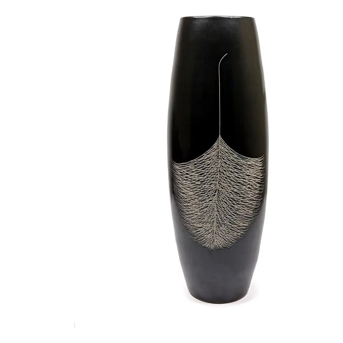 GENERICO - Florero Decorativo de Piso Negro con Diseño de Hoja