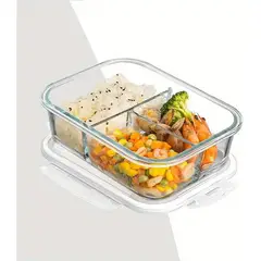 GENERICO - Tupper de vidrio con 3 divisiones hermético para comida